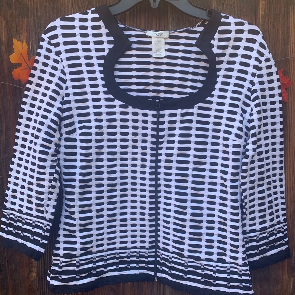 Cache black and white front zip-up fancy jacket